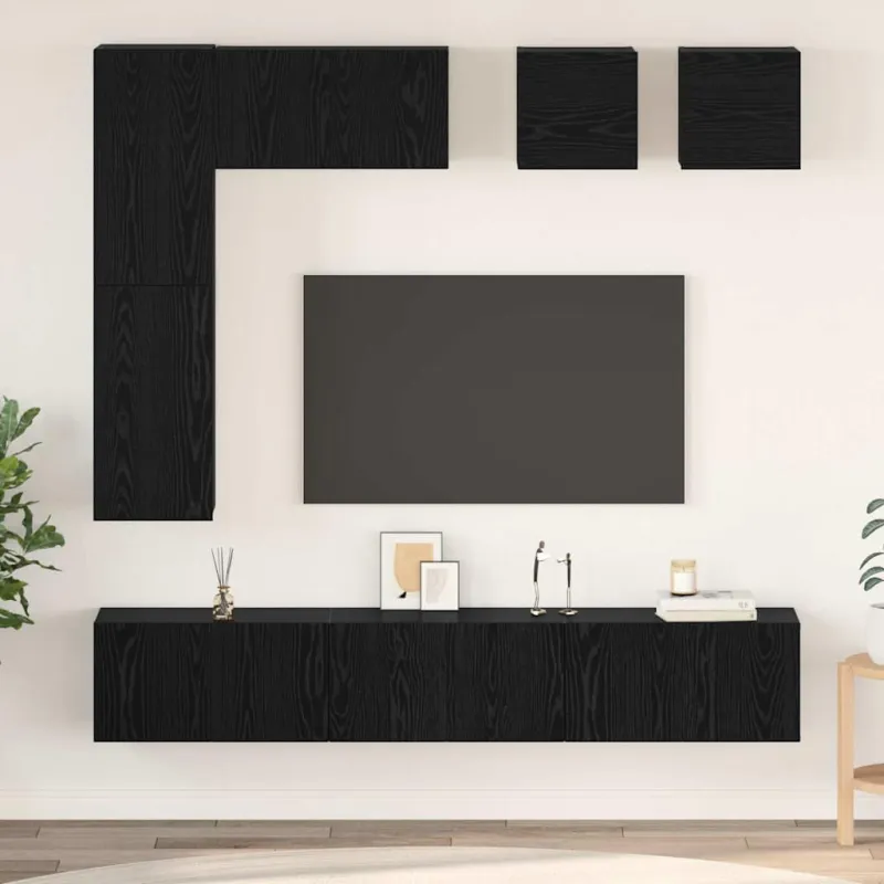 TV spintelių komplektas 8 pcs Juodas ąžuolas Apdirbta mediena