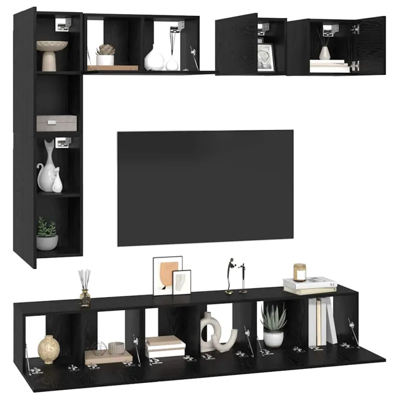 TV spintelių komplektas 8 pcs Juodas ąžuolas Apdirbta mediena