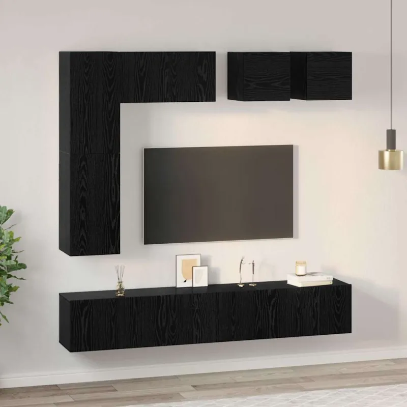 TV spintelių komplektas 8 pcs Juodas ąžuolas Apdirbta mediena