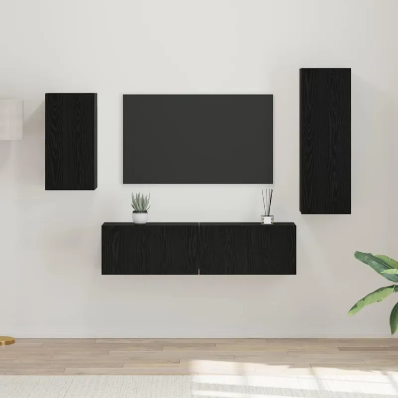 TV spintelių komplektas 4 pcs Juodas ąžuolas Apdirbta mediena