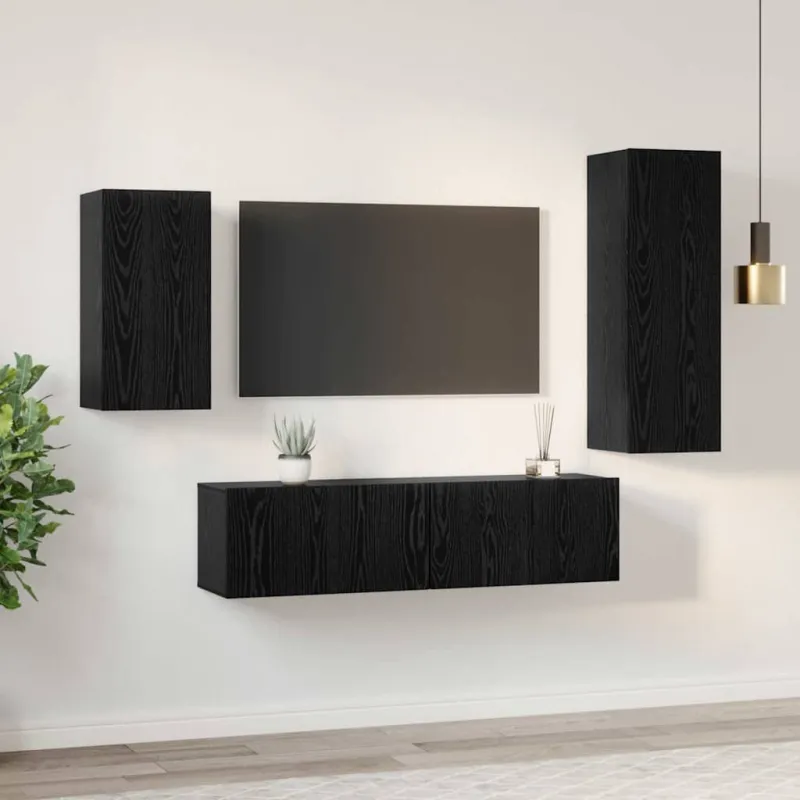 TV spintelių komplektas 4 pcs Juodas ąžuolas Apdirbta mediena