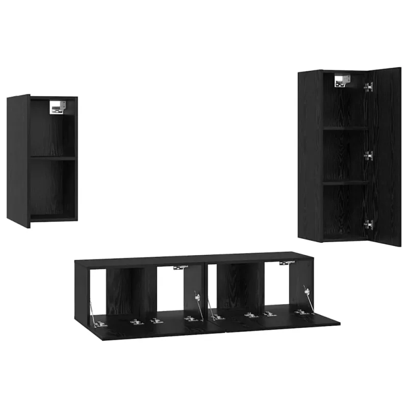 TV spintelių komplektas 4 pcs Juodas ąžuolas Apdirbta mediena