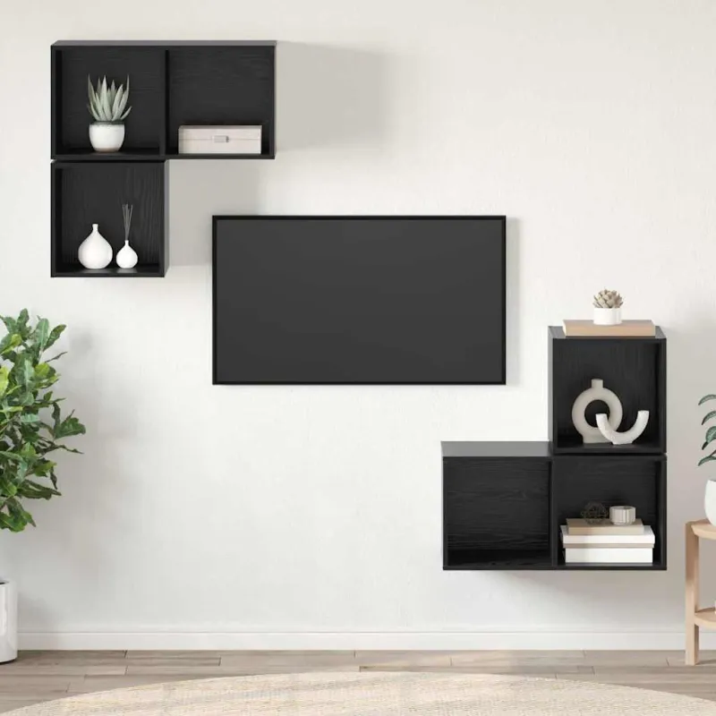 TV spintelių komplektas 4 pcs Juodas ąžuolas Apdirbta mediena