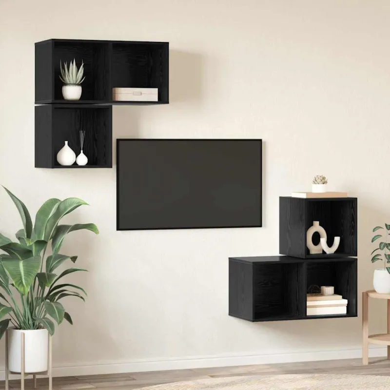 TV spintelių komplektas 4 pcs Juodas ąžuolas Apdirbta mediena