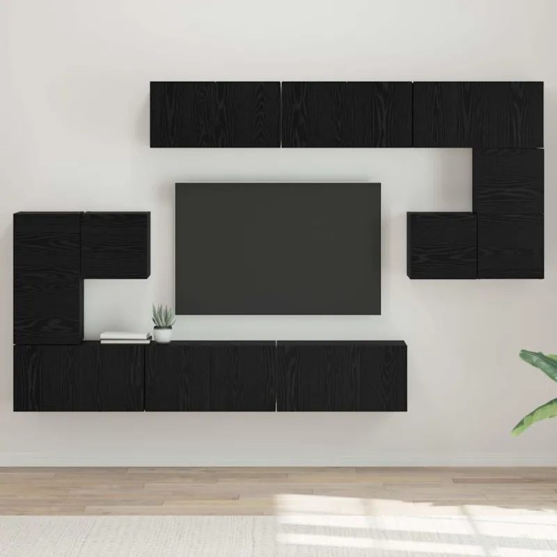TV spintelių komplektas 10 pcs Juodas ąžuolas Apdirbta mediena