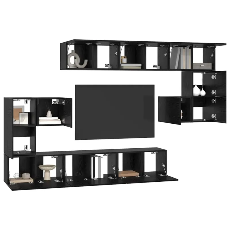 TV spintelių komplektas 10 pcs Juodas ąžuolas Apdirbta mediena