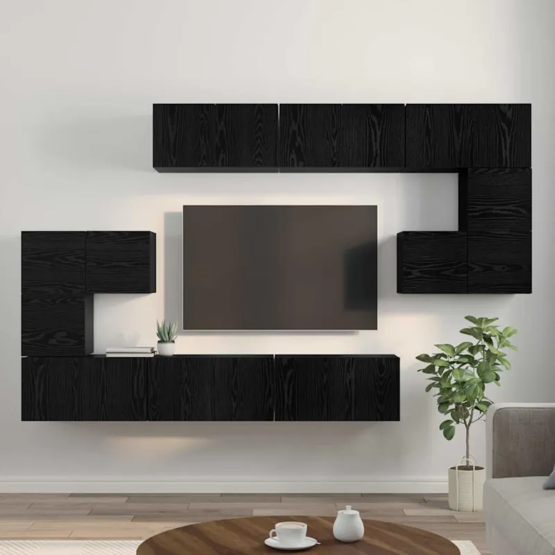 TV spintelių komplektas 10 pcs Juodas ąžuolas Apdirbta mediena