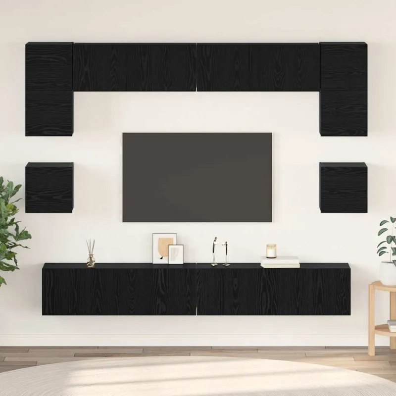 TV spintelių komplektas 8 pcs Juodas ąžuolas Apdirbta mediena