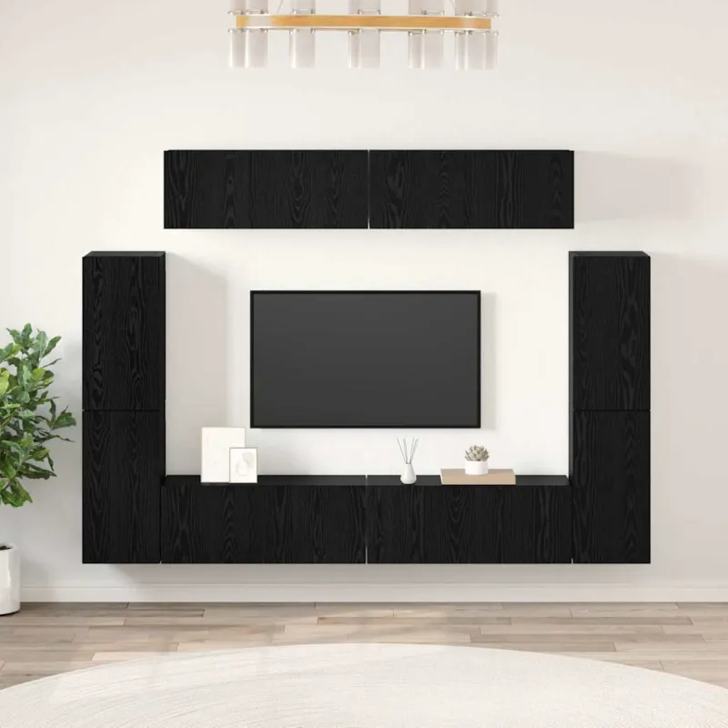 TV spintelių komplektas 8 pcs juoda ąžuolo Apdirbta mediena