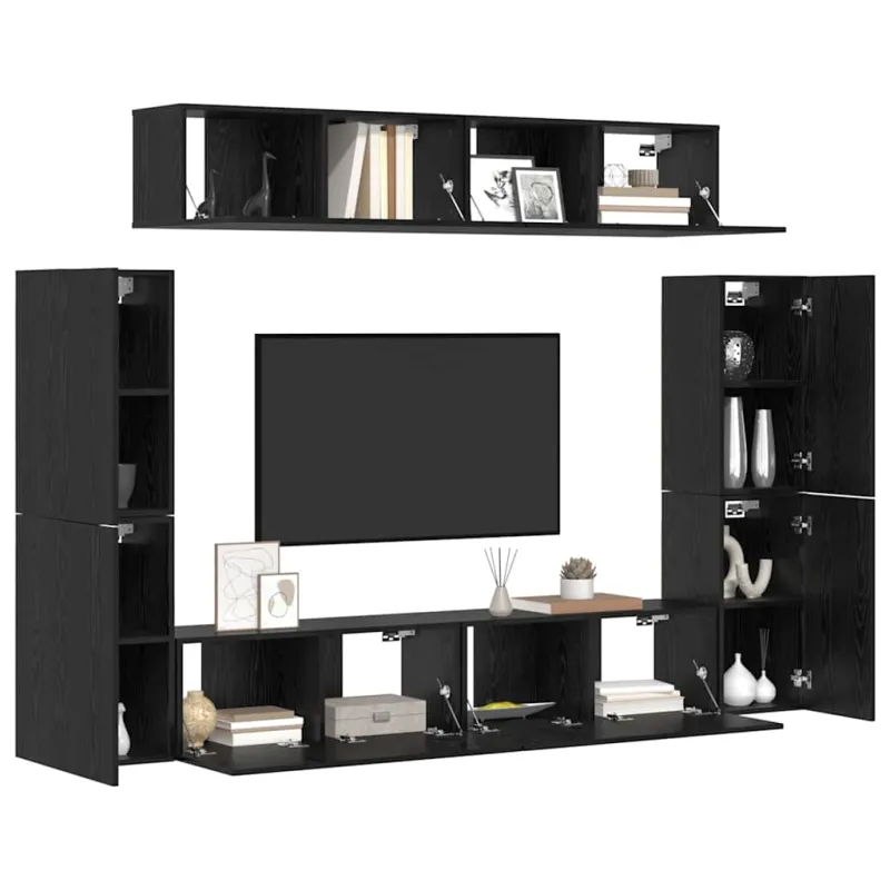 TV spintelių komplektas 8 pcs juoda ąžuolo Apdirbta mediena