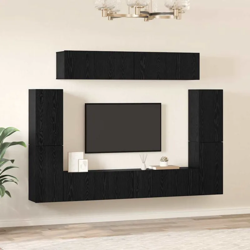 TV spintelių komplektas 8 pcs juoda ąžuolo Apdirbta mediena