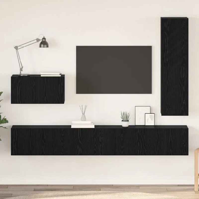 TV spintelių komplektas 4 pcs Juodas ąžuolas Apdirbta mediena