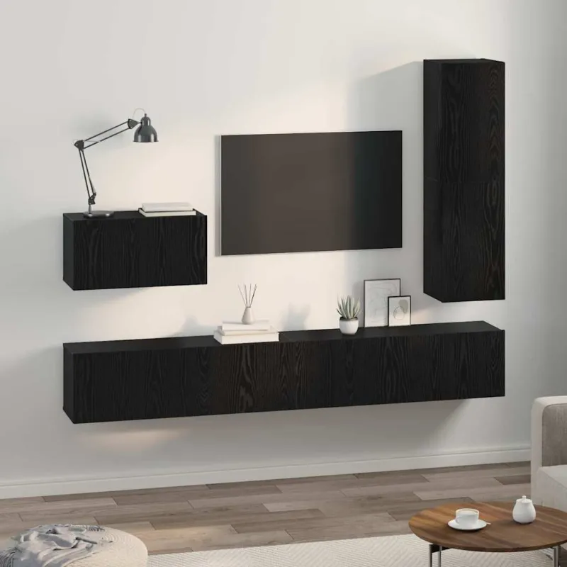 TV spintelių komplektas 4 pcs Juodas ąžuolas Apdirbta mediena