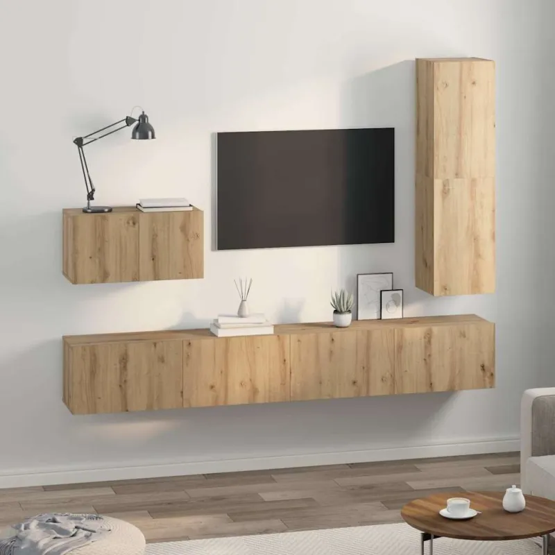 TV spintelių komplektas su stalčių 4 pcs Amatininkų ąžuolas