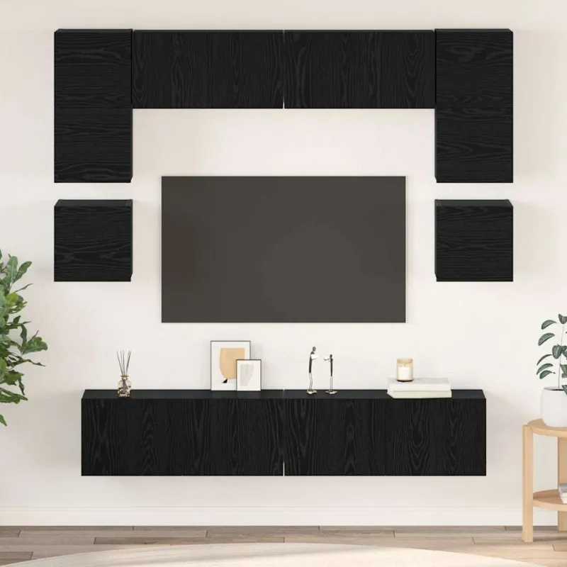 TV spintelių komplektas 8 pcs Juodas ąžuolas Apdirbta mediena