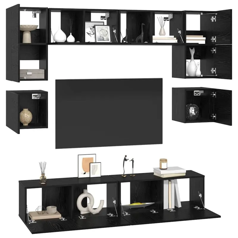 TV spintelių komplektas 8 pcs Juodas ąžuolas Apdirbta mediena