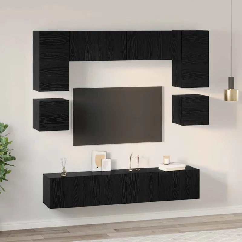 TV spintelių komplektas 8 pcs Juodas ąžuolas Apdirbta mediena