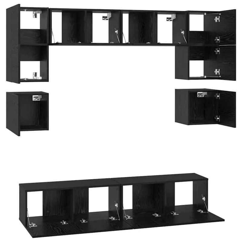 TV spintelių komplektas 8 pcs Juodas ąžuolas Apdirbta mediena