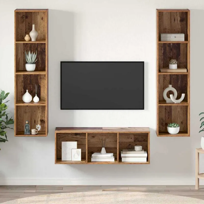 TV spintelių komplektas 3 pcs Senovinis medis Apdirbta mediena