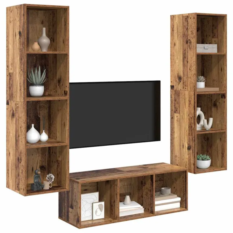 TV spintelių komplektas 3 pcs Senovinis medis Apdirbta mediena