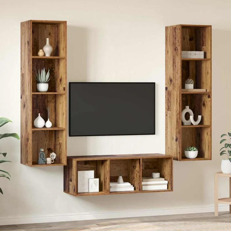 TV spintelių komplektas 3 pcs Senovinis medis Apdirbta mediena