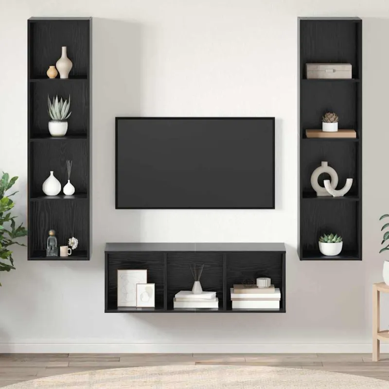 TV spintelių komplektas 3 pcs Juodas ąžuolas Apdirbta mediena