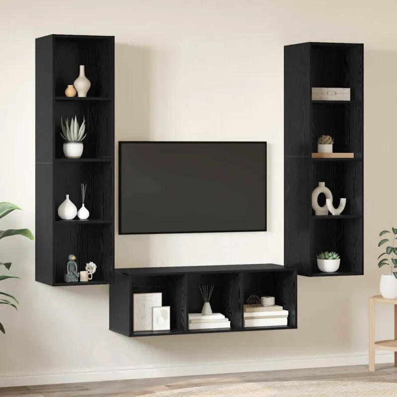 TV spintelių komplektas 3 pcs Juodas ąžuolas Apdirbta mediena