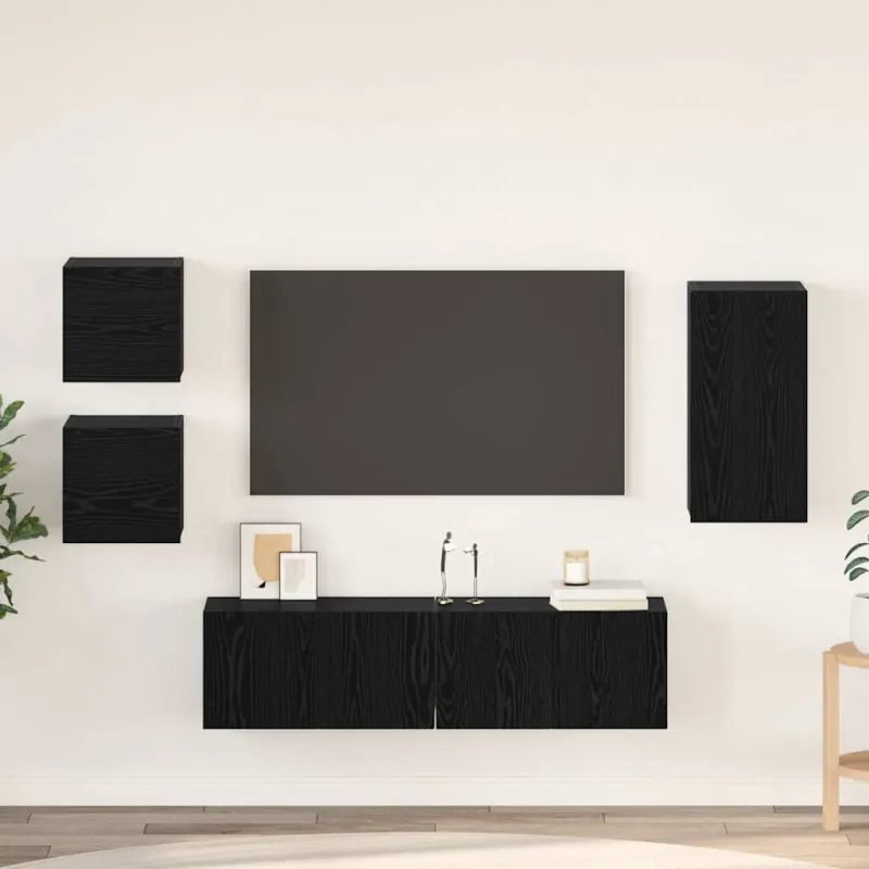 TV spintelių komplektas 5 pcs Juodas ąžuolas Apdirbta mediena
