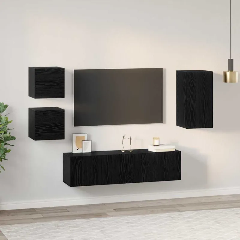 TV spintelių komplektas 5 pcs Juodas ąžuolas Apdirbta mediena