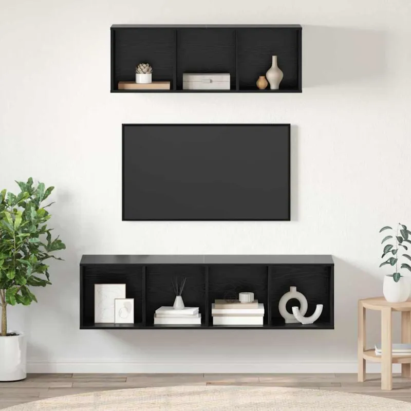 TV spintelių komplektas 2 pcs Juodas ąžuolas Apdirbta mediena