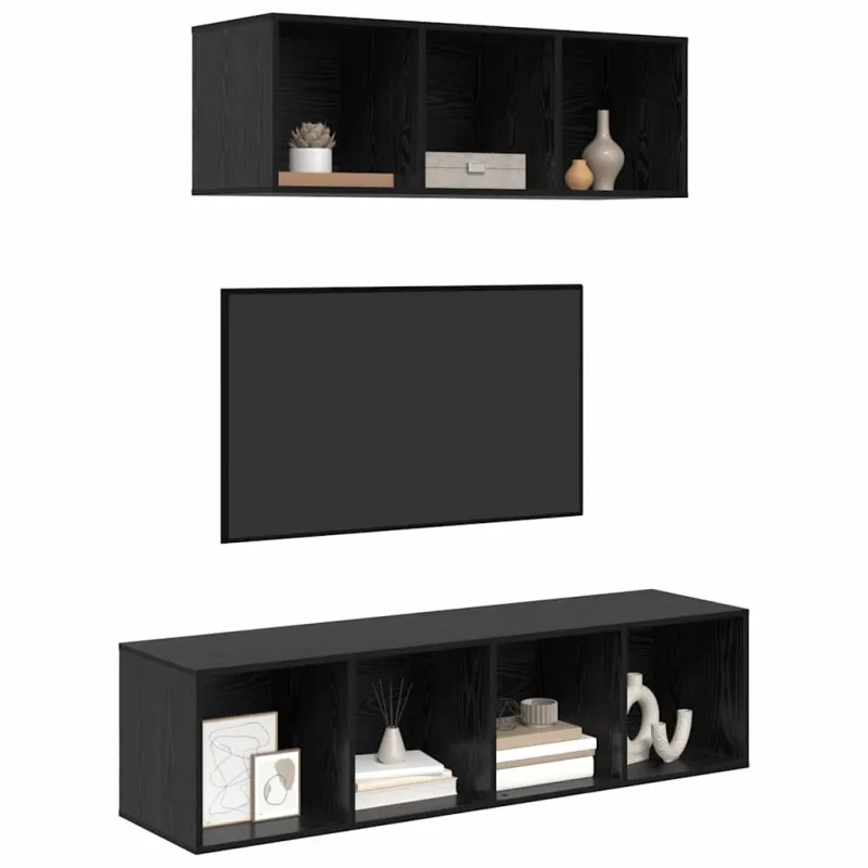 TV spintelių komplektas 2 pcs Juodas ąžuolas Apdirbta mediena