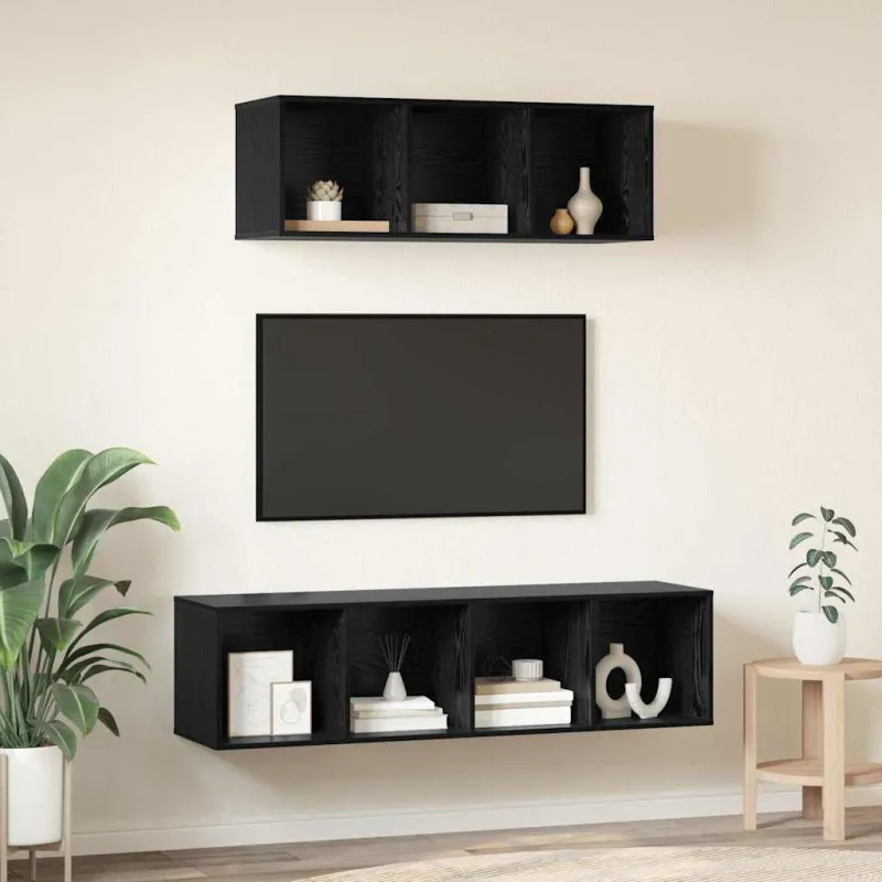 TV spintelių komplektas 2 pcs Juodas ąžuolas Apdirbta mediena