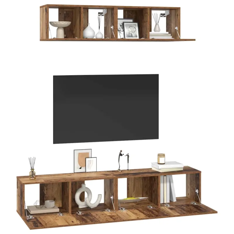 TV spintelių komplektas 4 pcs Senovinis medis Apdirbta mediena