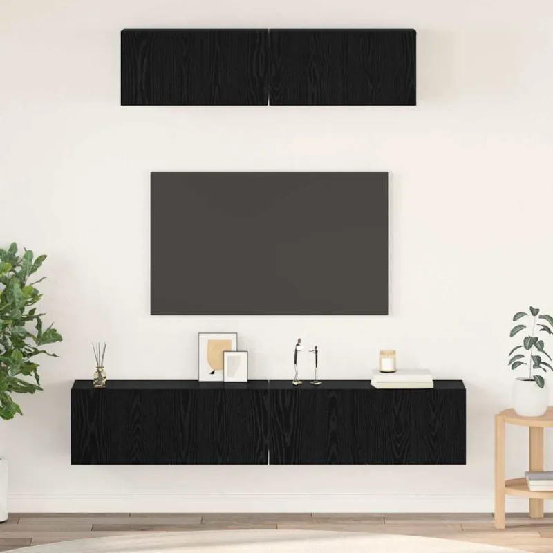 TV spintelių komplektas 4 pcs Juodas ąžuolas Apdirbta mediena