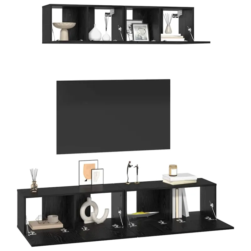TV spintelių komplektas 4 pcs Juodas ąžuolas Apdirbta mediena