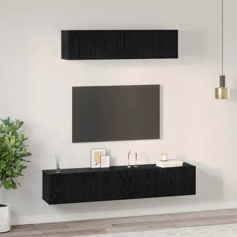 TV spintelių komplektas 4 pcs Juodas ąžuolas Apdirbta mediena