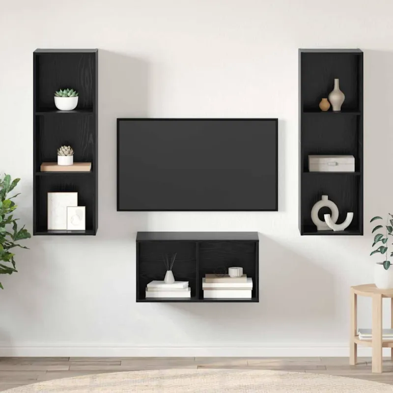 TV spintelių komplektas Juodas ąžuolas 37 x 37 x 107 cm