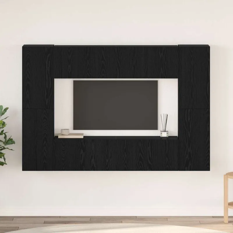 TV spintelių komplektas 8 pcs Juodas ąžuolas Apdirbta mediena