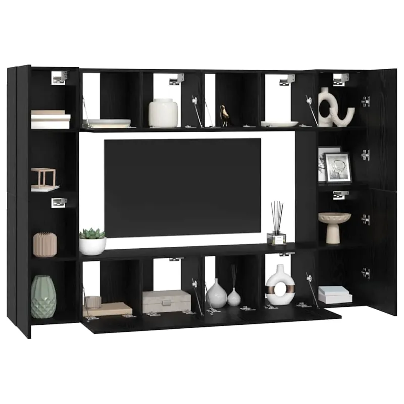 TV spintelių komplektas 8 pcs Juodas ąžuolas Apdirbta mediena