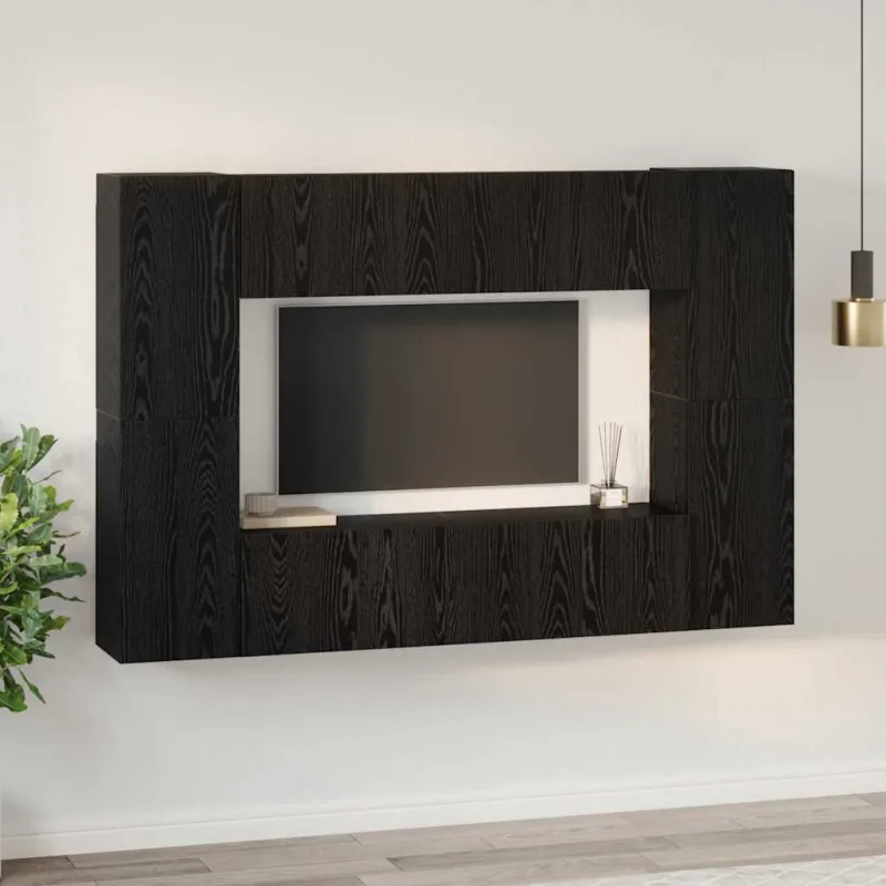 TV spintelių komplektas 8 pcs Juodas ąžuolas Apdirbta mediena