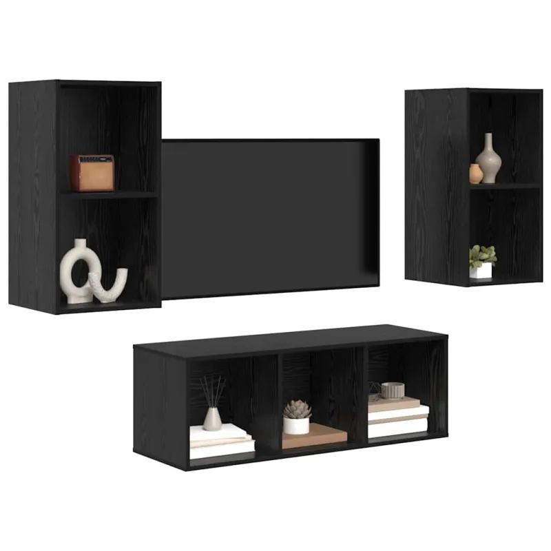 TV spintelių komplektas 3 pcs Juodas ąžuolas Apdirbta mediena