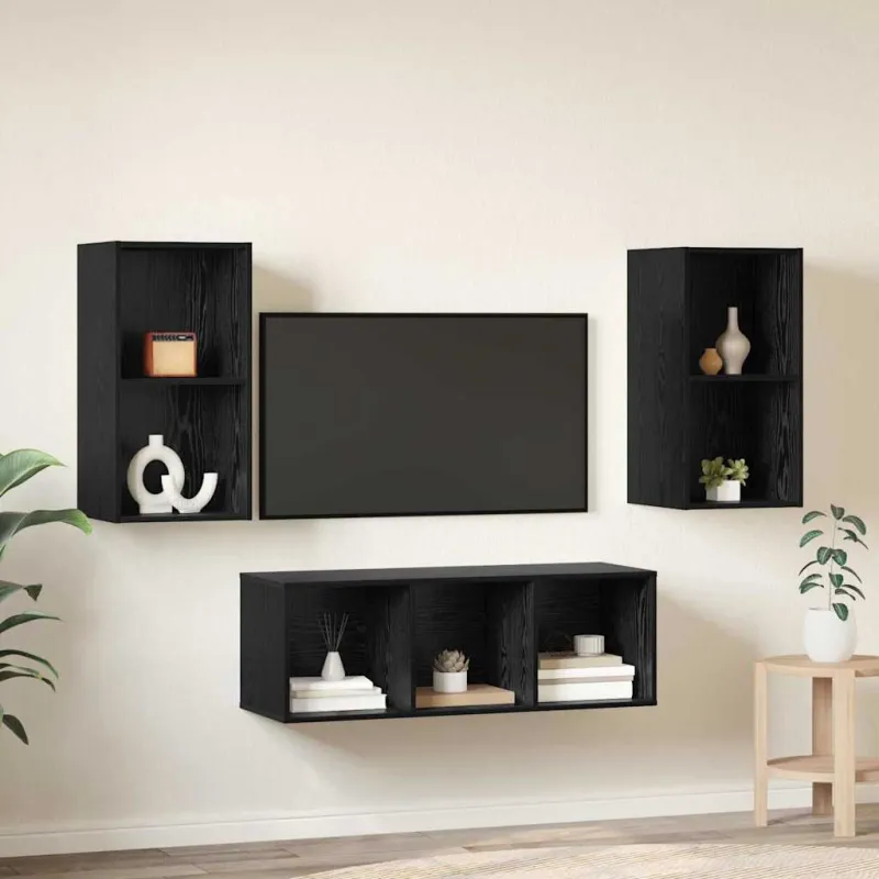 TV spintelių komplektas 3 pcs Juodas ąžuolas Apdirbta mediena