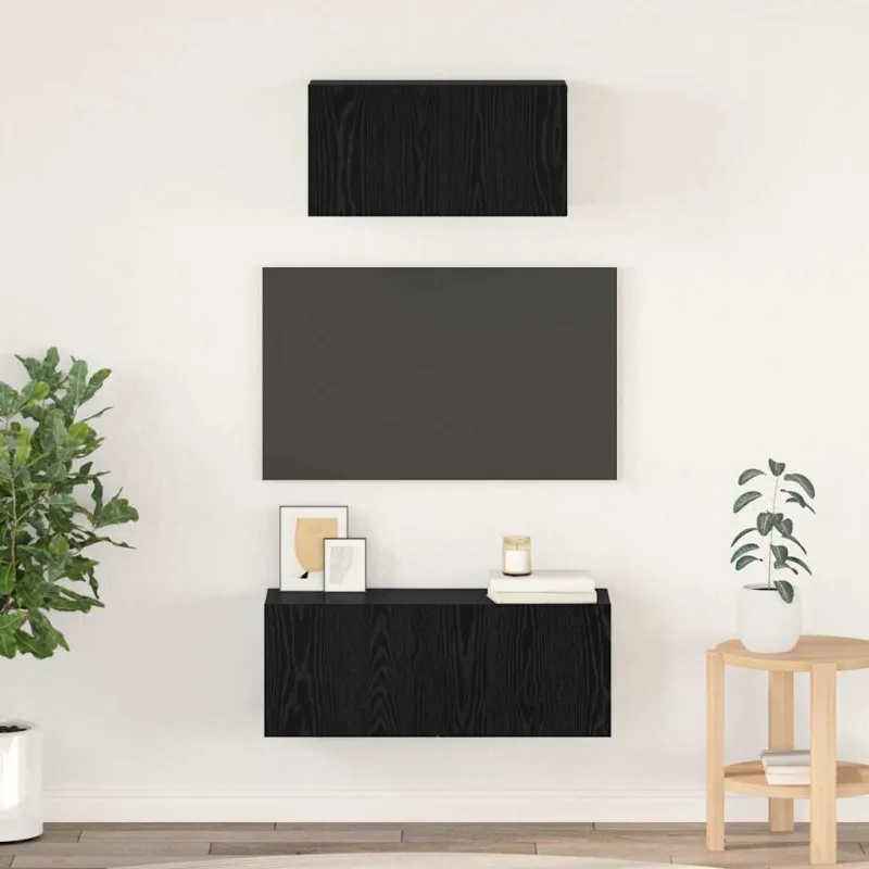 TV spintelių komplektas 2 pcs Juodas ąžuolas Apdirbta mediena