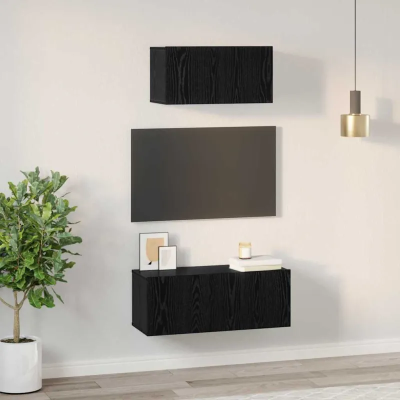TV spintelių komplektas 2 pcs Juodas ąžuolas Apdirbta mediena