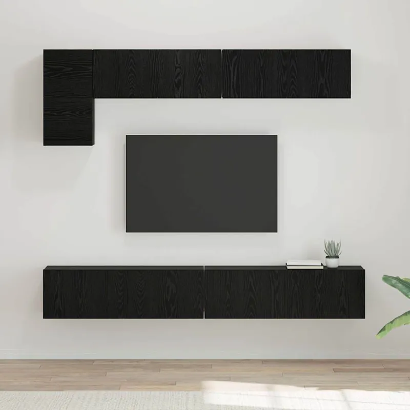 TV spintelių komplektas 5 pcs Juodas ąžuolas Apdirbta mediena