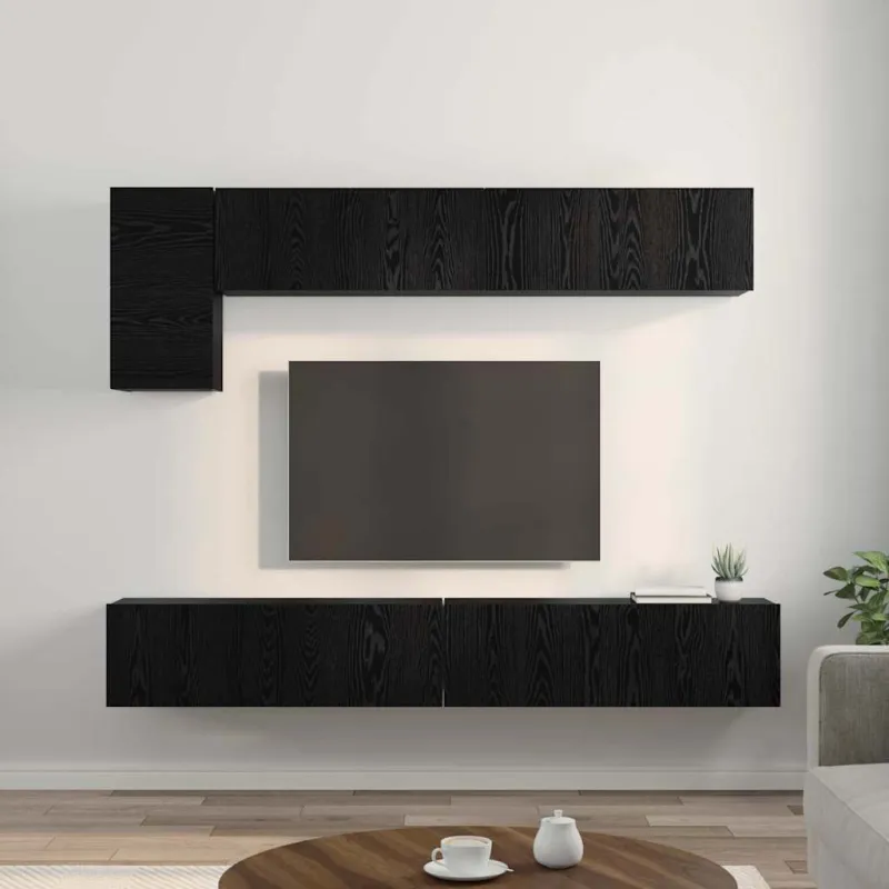 TV spintelių komplektas 5 pcs Juodas ąžuolas Apdirbta mediena