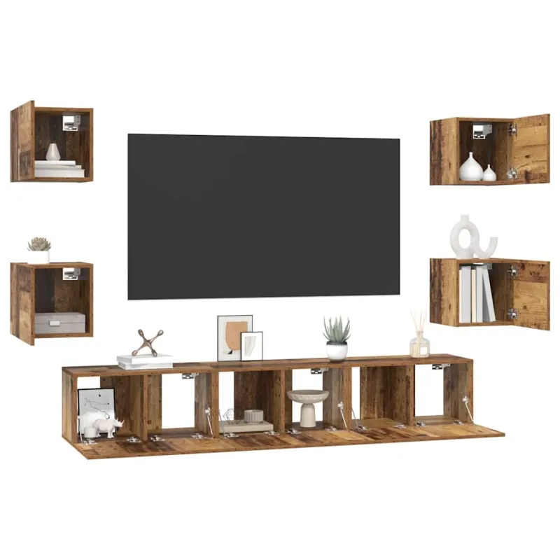 TV spintelių komplektas 7 pcs Senovinis medis Apdirbta mediena