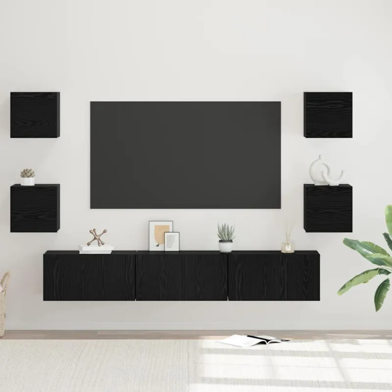 TV spintelių komplektas 7 pcs Juodas ąžuolas Apdirbta mediena