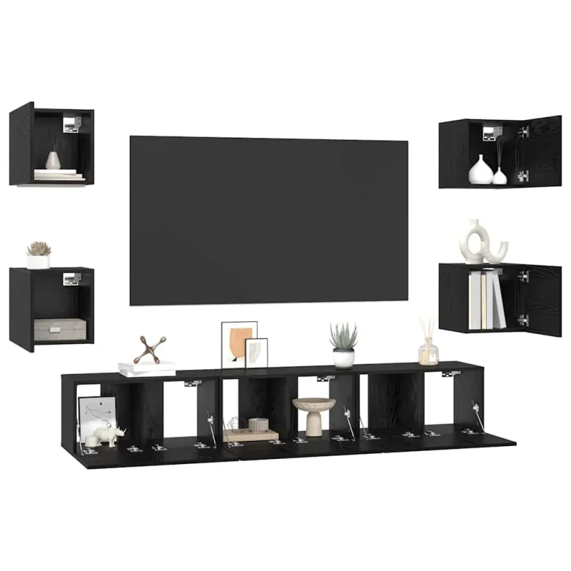TV spintelių komplektas 7 pcs Juodas ąžuolas Apdirbta mediena