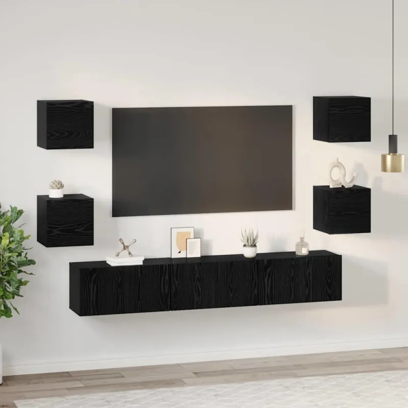 TV spintelių komplektas 7 pcs Juodas ąžuolas Apdirbta mediena
